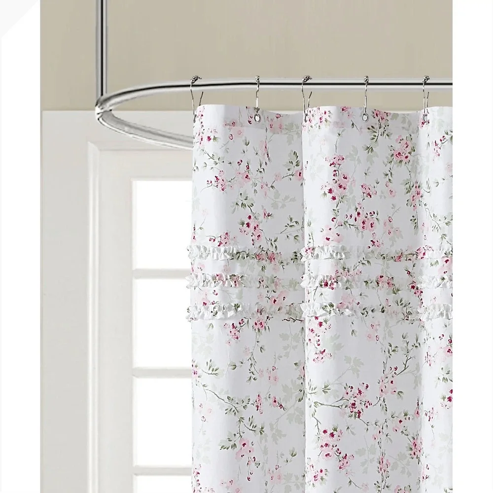 Simply Shabby Chic Cherry Blossom RUFFLES Vintage Shower Curtain French Country